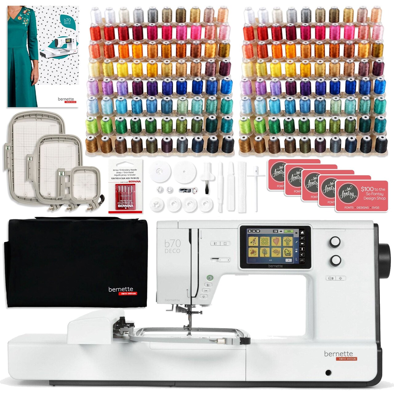 Bernette B70 10" x 6" Embroidery Machine with 160 Embroidery Thread Spools